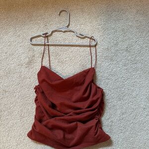 Rust Spaghetti Strap Ruched Going Out Top